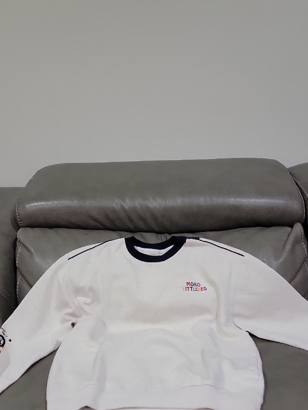 White Kids Crewneck Sweatshirt with Navy Trim